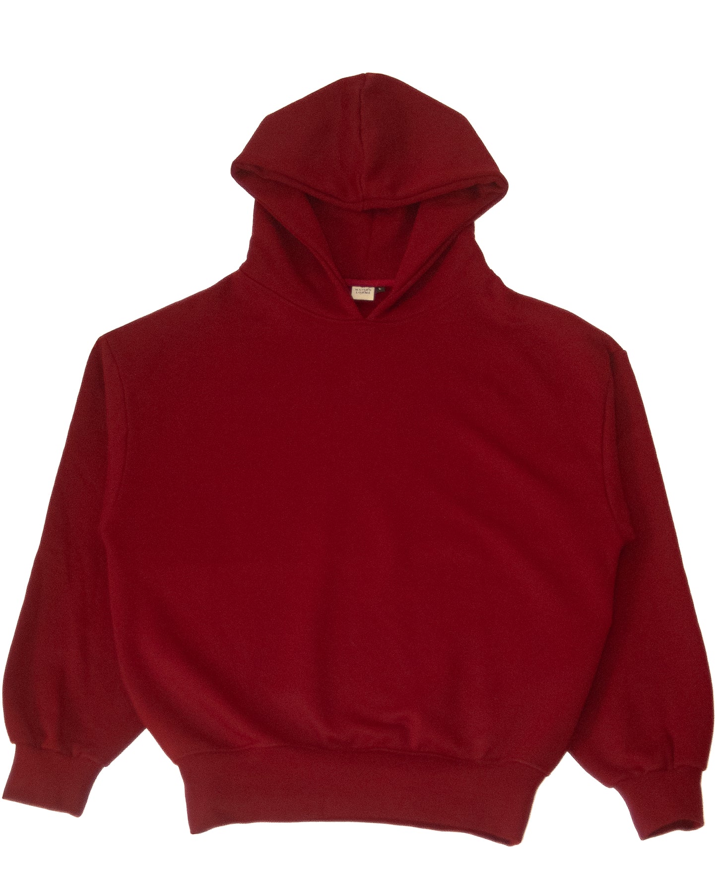 Front view of burgundy rose embroidered hoodie on white background